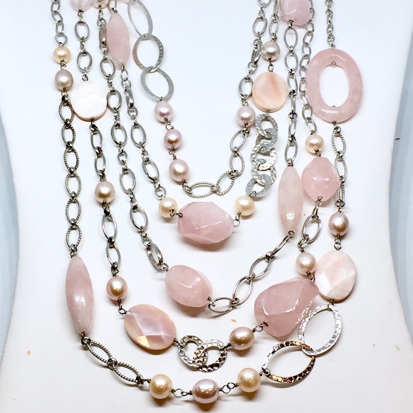 Lucas Lameth Rose Quartz Heart Pendant 2 Strand 925 Sterling  Lucas Lameth Sterling Silver Rose Quartz Necklace